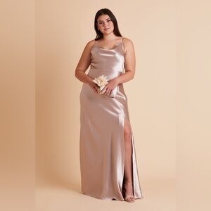 Birdy Grey Lisa Dress in Shiny Satin Taupe Size Small